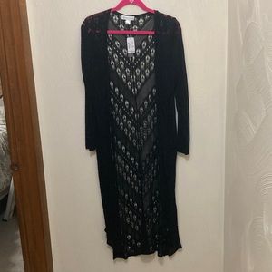 NWT Christopher & Banks black lace duster sweater with fishnet style sleeves M